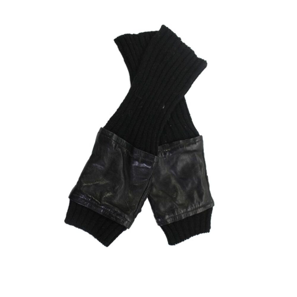 Carolina Amato Womens Leather Knitted Fingerless Gloves Black Size One Size